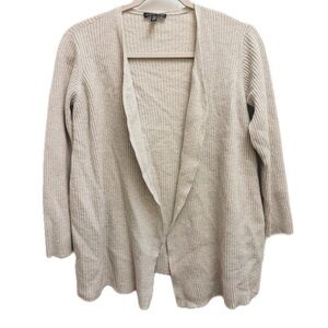 Eileen Fisher Italian Wool Ribbed Cardigan in Oatmeal